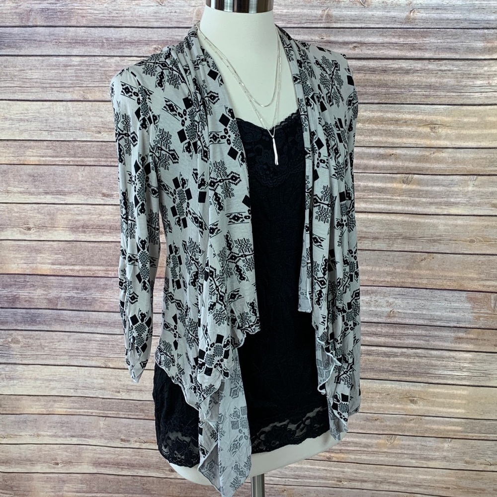 About A Girl Cream/Black Open Waterfall Cardigan M